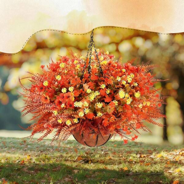 Unbranded 14 in. 3 Set Artificial Fall Hanging Flowers Arrangement Basket  HPFGX82XZ2