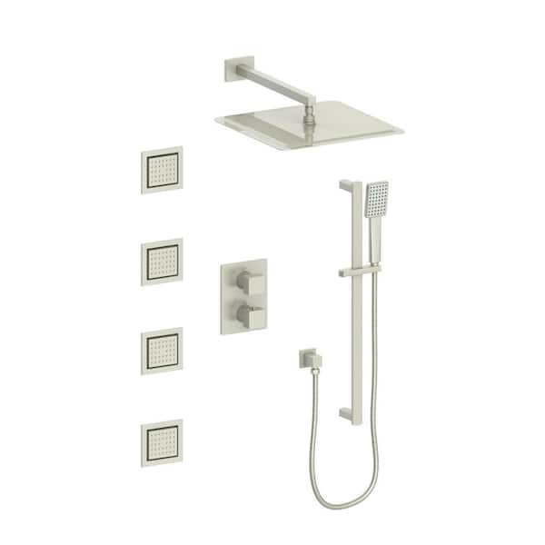 ZLINE Kitchen and Bath ZLINE Crystal Bay 15.8" Showerhear 4 -Jet Thermostatic Shower System in Brushed Nickel