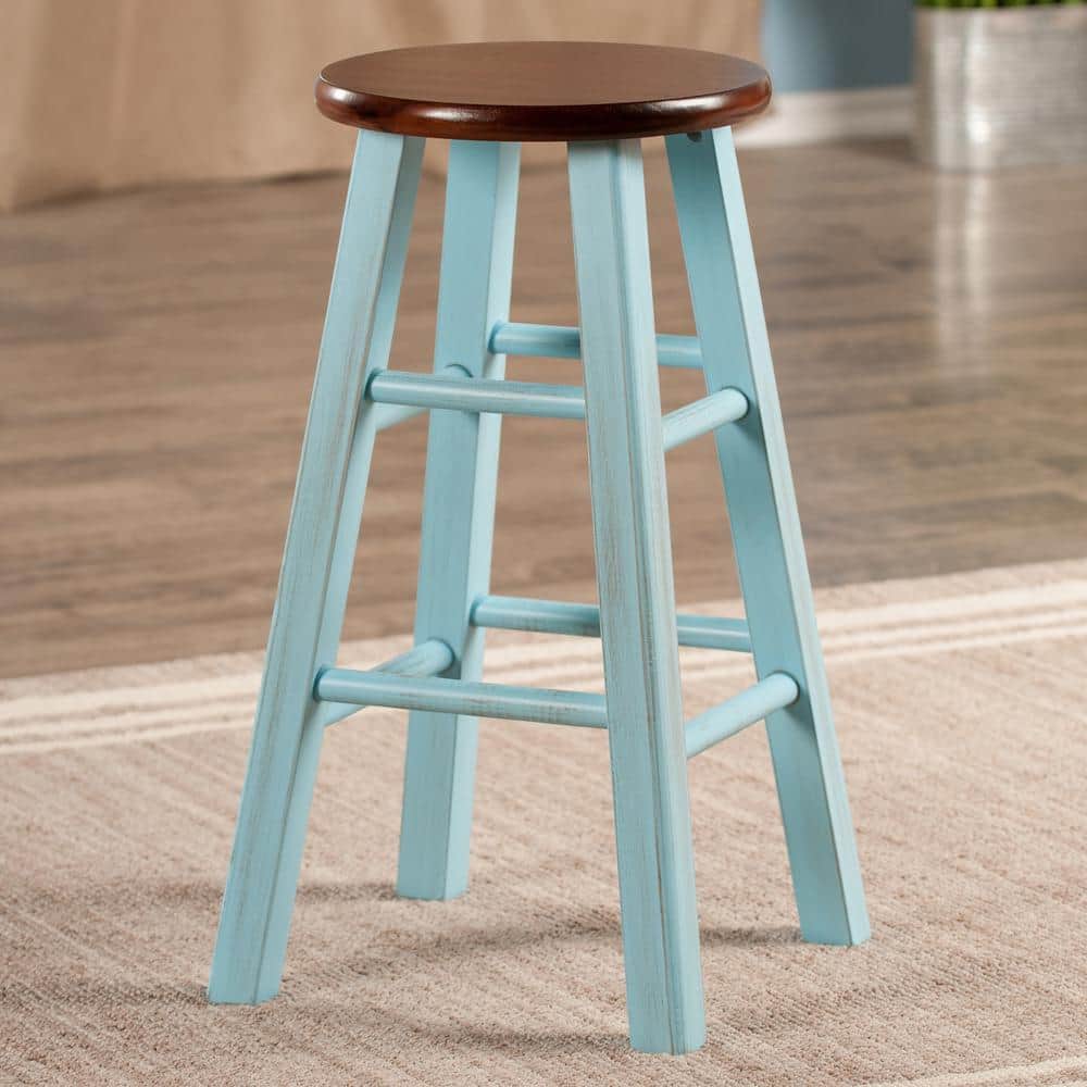 Rustic Light Blue & Walnut 24" Wood Counter Stool