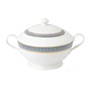 Sapphire Series 12 in. x 8.5 in. x 7 in. 4 Qt. 128 fl. oz. Blue Bone China Soup Tureen Serving Bowl with Lid (Set of 2)