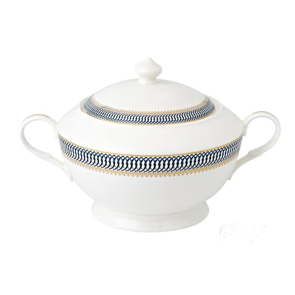 Grace Series 12 in. x 8.5 in. x 7 in. 4 Qt. 128 fl. oz. Gold Bone China  Soup Tureen Serving Bowl with Lid (Set of 2)