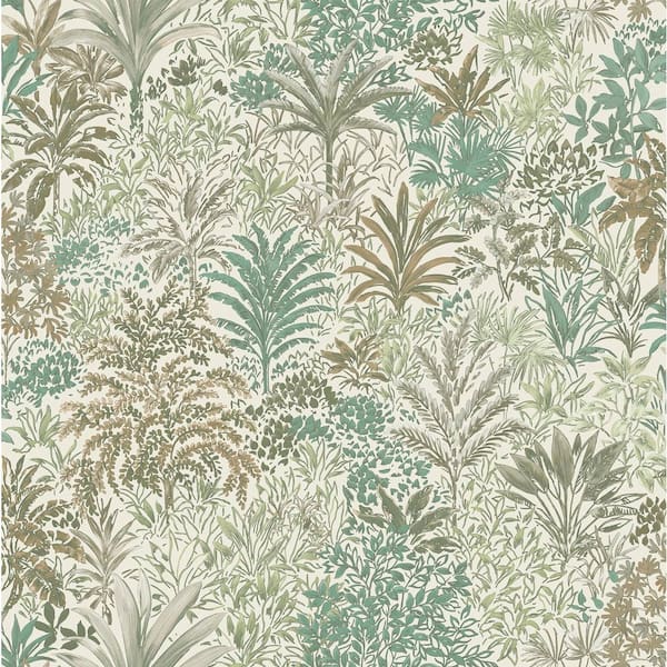 Meilani Green Palm Landscape Wallpaper Sample