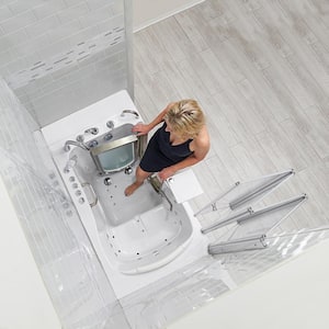 Elite 52 in. Walk-In Whirlpool and Air Bath Bathtub in White with RH Door, Faucet, Dual Drain, Heated Seat,Shower Screen