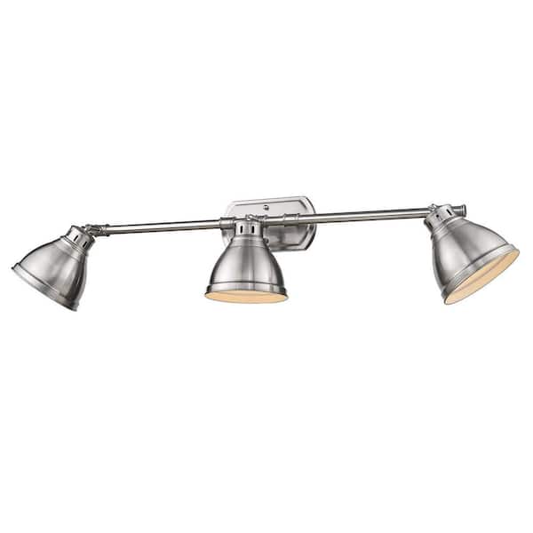 Golden Lighting Duncan 4.5 in. 3-Light Pewter Vanity Light with Dimmable