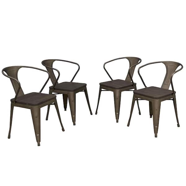 AmeriHome Loft 30.75 in. Rustic Gunmetal Dining Chair with Dark Elm Wood Tops (Set of 4)