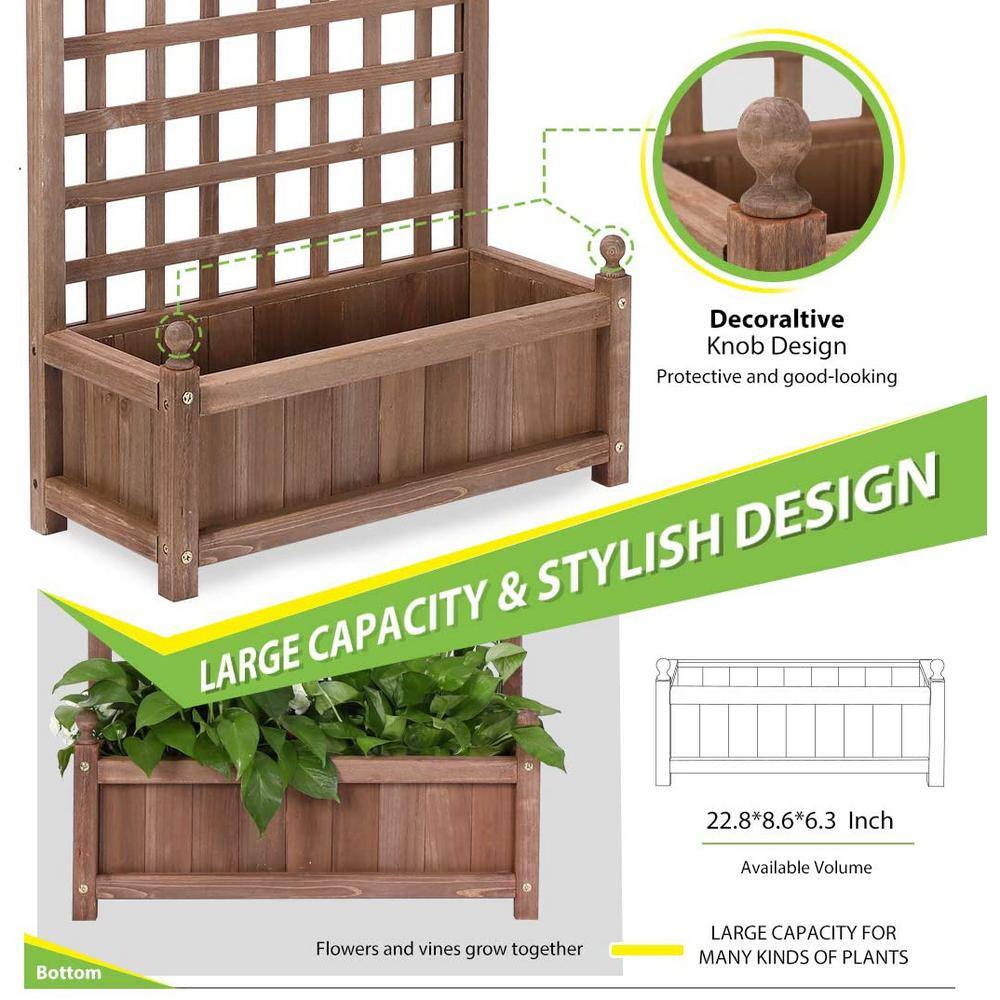48" Dark Brown Fir Wood Planter with Trellis