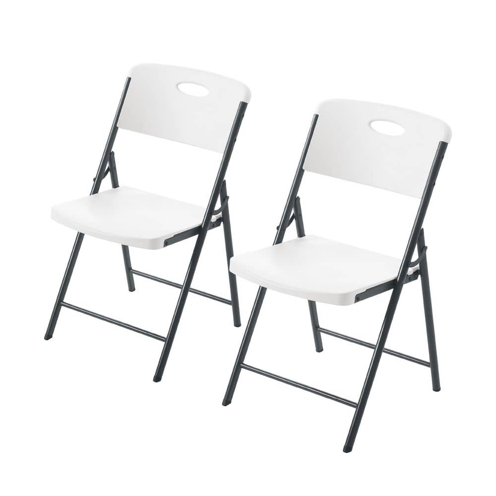 HDX Metal Frame White/Black Resin Seat Indoor/Outdoor Folding