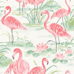 Pink Flamingo Beach Peel and Stick Wallpaper 8-in. x 10-in. Sample Pink Wallpaper Sample
