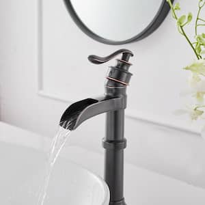 Waterfall Single Hole Single-Handle Vessel Bathroom Faucet With Drain Assembly in Oil Rubbed Bronze