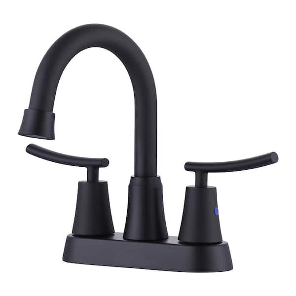 ARCORA 4 in. Centerset Double-Handle Bathroom Sink Faucet with Pop-Up Drain in Matte Black