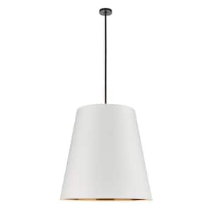 Calor 30 in. 3-Light 60-Watt Urban Bronze/White Linen with Gold Parchment Pendant Light