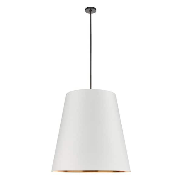 Calor 30 in. 3-Light 60-Watt Urban Bronze/White Linen with Gold Parchment Pendant Light