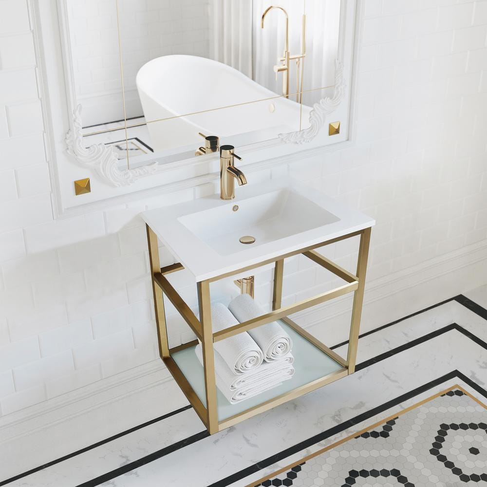 Pierre 24" Gold Metal Frame with Glass Shelf Wall-Mounted Vanity