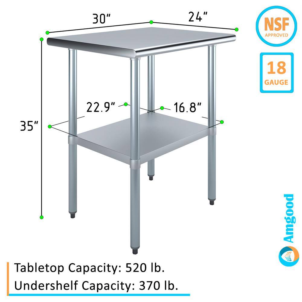 30" Stainless Steel Utility Table with Undershelf and Galvanized Legs