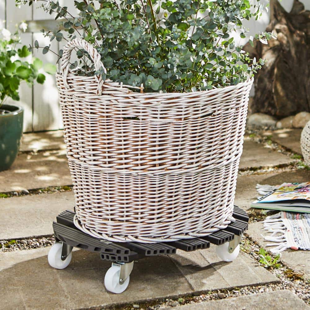 20" Gray Round Wood Plastic Composite Plant Caddy