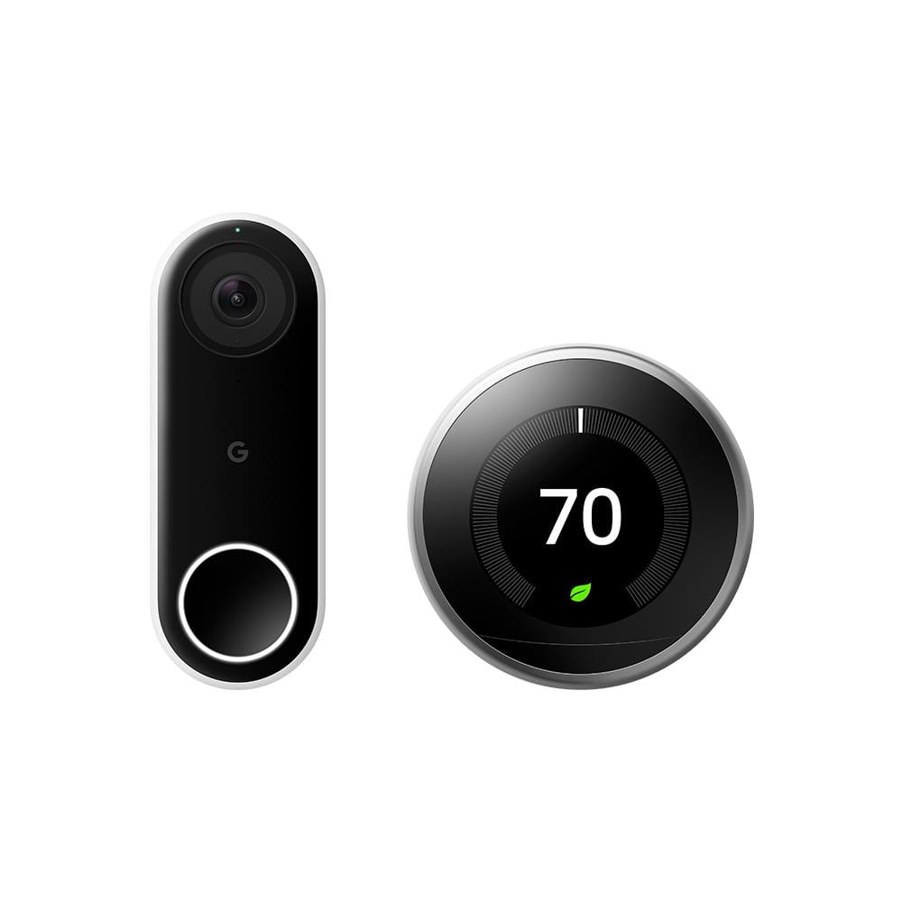 Google Wired Nest Hello Video Door Bell and Nest Learning Thermostat 3rd Gen in Stainless Steel, Silver -  VBRQD3SS20