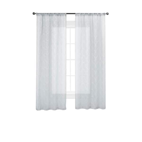 Creative Home Ideas Selena Light Grey Faux Linen Sheer Rod Pocket Tiebacks Curtain 38 in. W x 84 in. L (2-Panels)