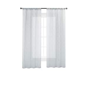 Selena Light Grey Faux Linen Sheer Rod Pocket Tiebacks Curtain 38 in. W x 96 in. L (2-Panels)