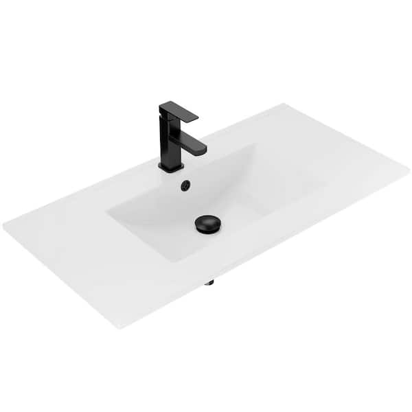 36 in. W x 18 in. D x 33 in. H Single Sink Freestanding Bath Vanity Cabinet in Gray with White Ceramic Top