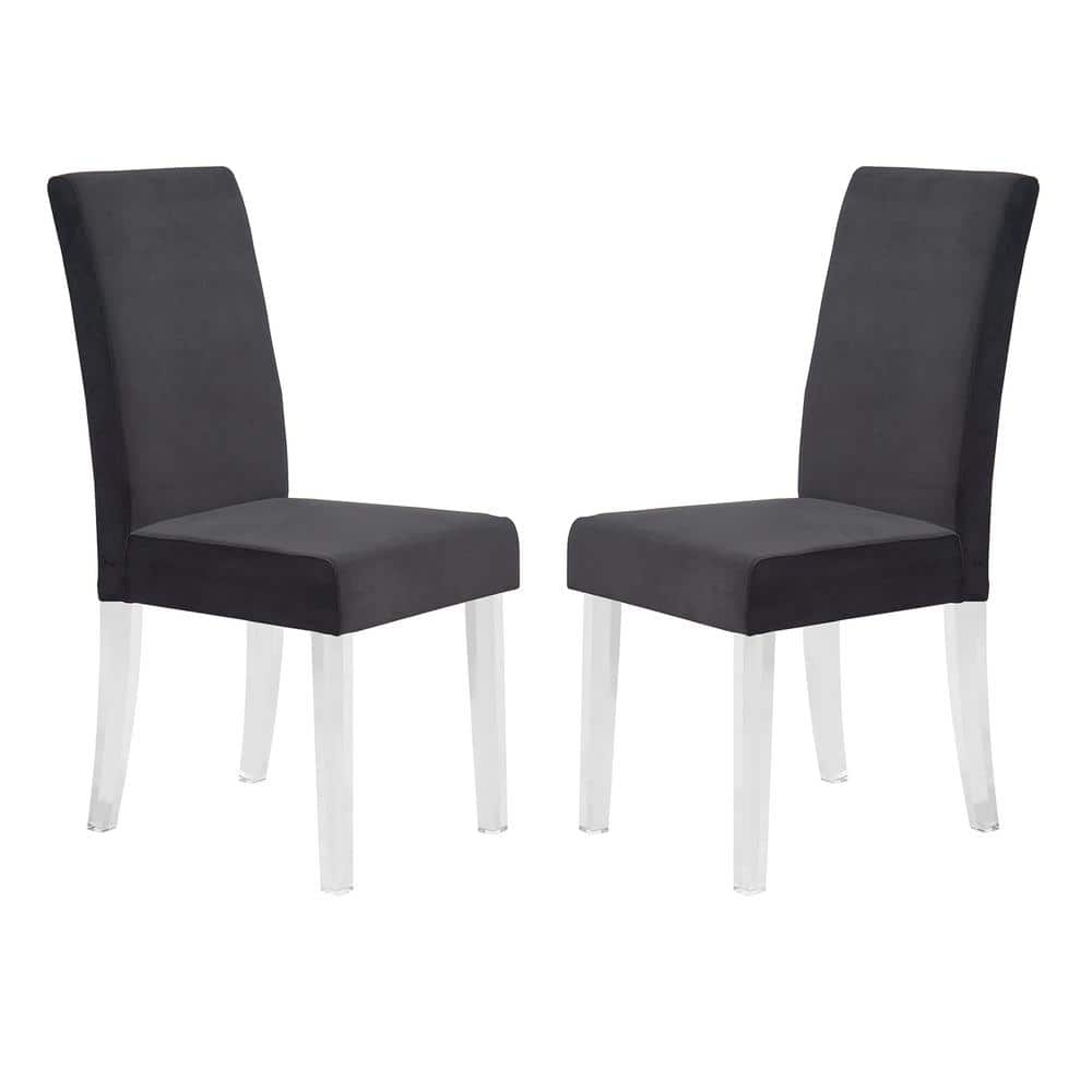 High Parsons 40'' Black Velvet Side Chair with Acrylic Legs