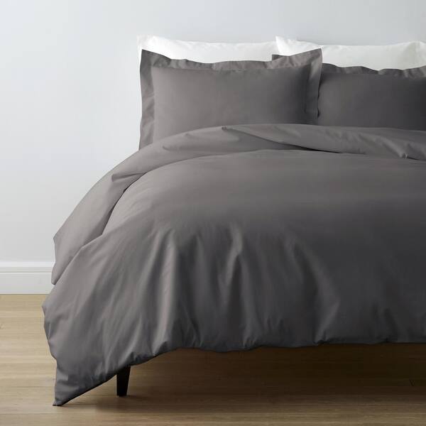 Company Cotton Graphite Solid 300-Thread Count Cotton Percale Full Duvet Cover