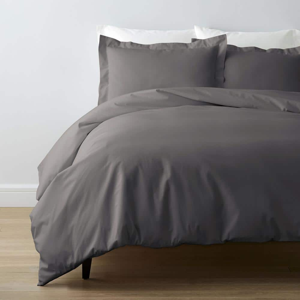 Company Cotton Graphite Solid 300-Thread Count Cotton Percale King Duvet Cover -  The Company Store, 50652D-K-GRAPH