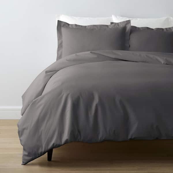 The Company Store Company Cotton Graphite Solid 300-Thread Count Cotton Percale King Duvet Cover