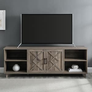 70 in. Grey Wash Wood Transitional 2-Door Helix TV Stand Fits TVs up to 80 in.