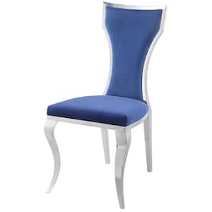 Azriel Mirroed Silver and Blue Velvet Side Chair Set of 2