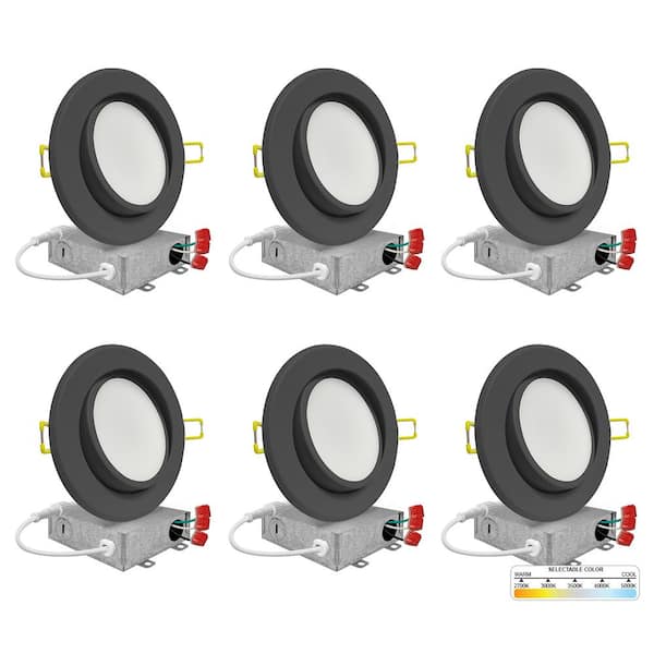 6 in. LED Black Adjustable Ultra Slim Canless Integrated LED Recessed Light Kit 5 CCT 2700K to 5000K Dimmable (6-Pack)