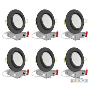 6 in. LED Black Adjustable Ultra Slim Canless Integrated LED Recessed Light Kit 5 CCT 2700K to 5000K Dimmable (6-Pack)