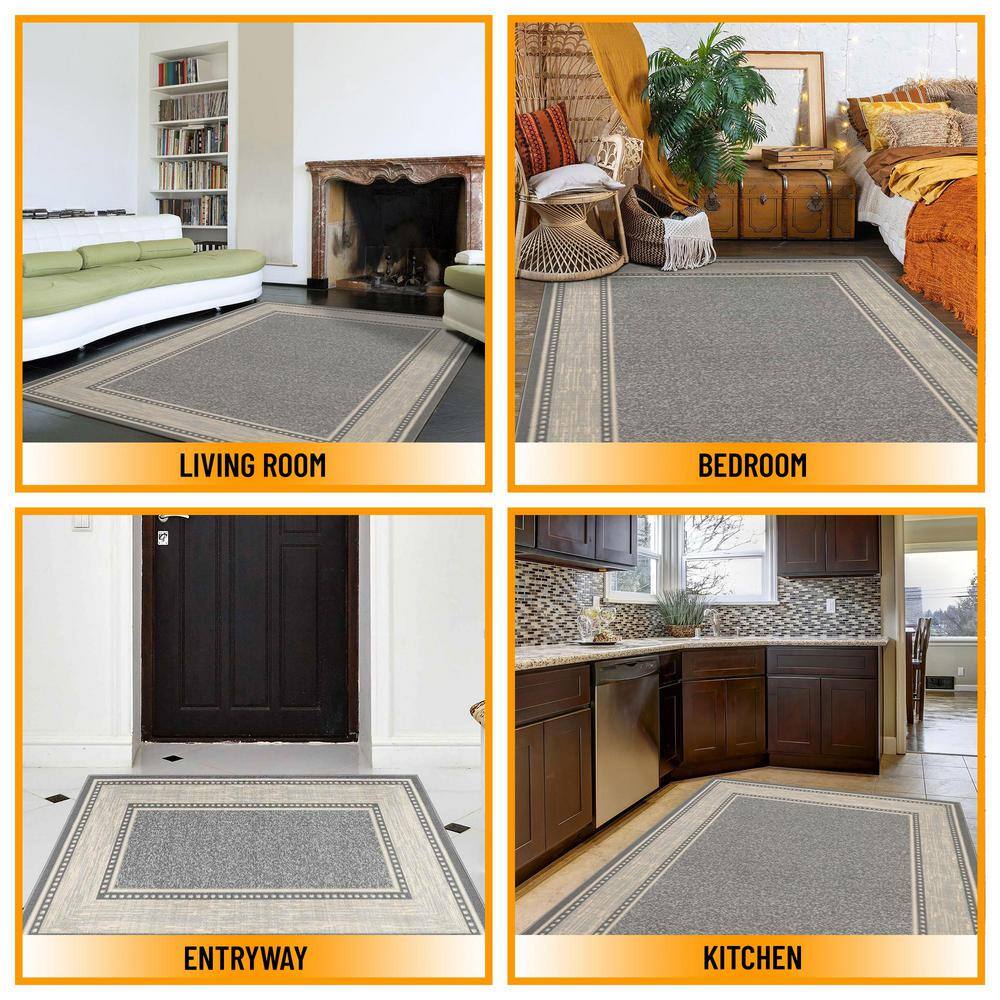 Light Gray Rectangular Synthetic Washable Area Rug