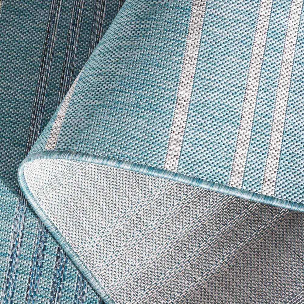 Aqua and Gray Striped Rectangular Indoor/Outdoor Rug