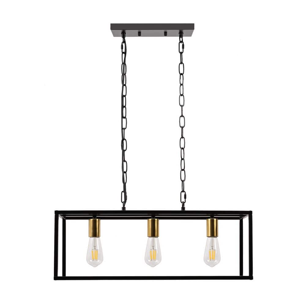 3-Light Black and Gold Industrial Rectangular Island Pendant Light with Metal Shade E26 Base, No Bulbs Included price history on PriceWatchPro