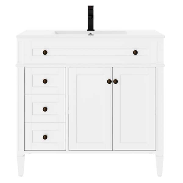 36 in. W x 18.7 in. D Single Sink Freestanding White Bath Vanity With White Integrated Composite Resin Top