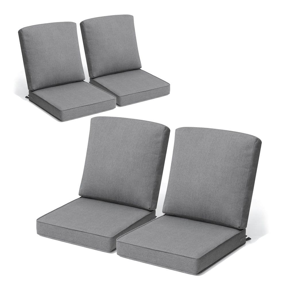 21 in. x 22 in. 4-Piece Deep Seating Outdoor Couch Replacement Cushion Set with Ties in Light Gray