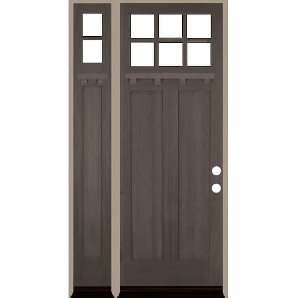 Krosswood Doors 50 in. x 96 in. 6-Lite Craftsman Left Hand Grey Stain Hemlock Prehung Front Door Left Sidelite