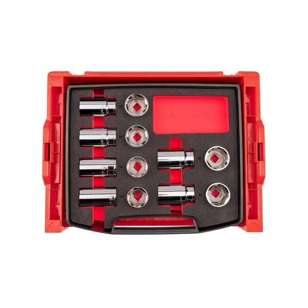 1/2 Inch Drive Shallow and Deep 6-Point Socket Set with Open Top Drawer and Rack, 12-Piece (33-38 mm)