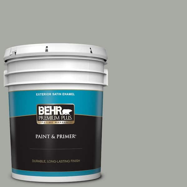 BEHR PREMIUM PLUS 5 gal. #ECC-35-1 Silver Clouds Satin Enamel Exterior Paint & Primer