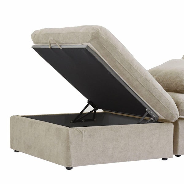 Square Brown Linen Storage Ottoman (2-Piece Set)