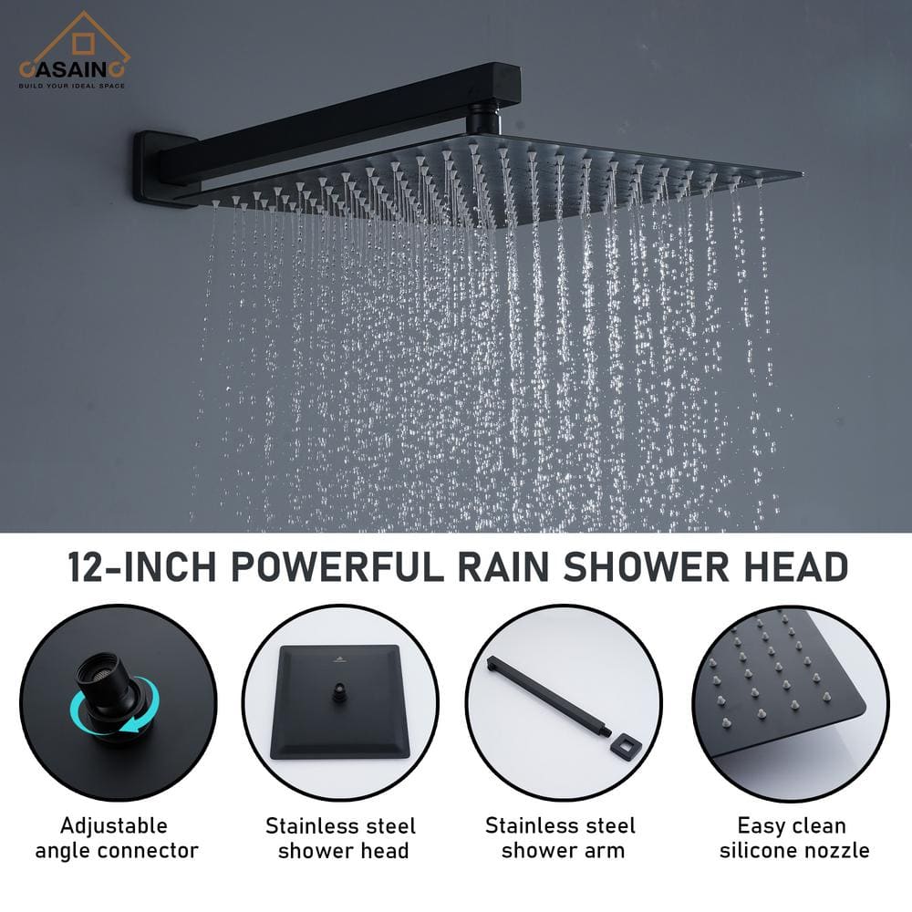 Matte Black Wall Mounted Rainfall Shower System with Solid Brass Handheld