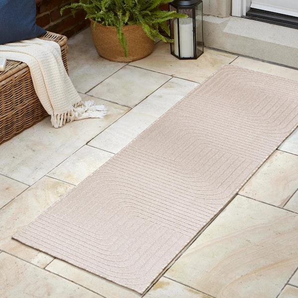 JONATHAN Y Odense High-Low Minimalist Angle Geometric Ivory/Cream 2 ft. x 8 ft. Indoor/Outdoor Runner Rug