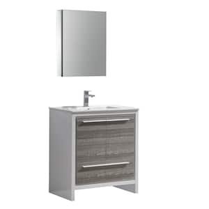 Allier Rio 30 in. Modern Bathroom Vanity in Ash Gray with Ceramic Vanity Top in White and Medicine Cabinet