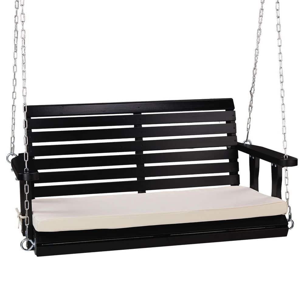 4 ft. Patio Black Wood Porch Swing With Cushion price history on PriceWatchPro