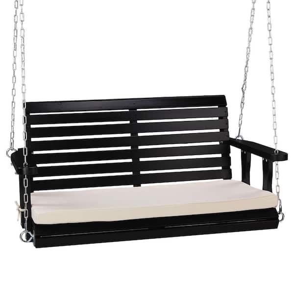 Karl home 4 ft. Patio Black Wood Porch Swing With Cushion