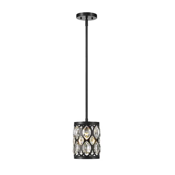 Unbranded 1-Light Matte Black Shaded Mini Pendant with Matte Black and Clear Crystal Steel and K9 Crystal Shade