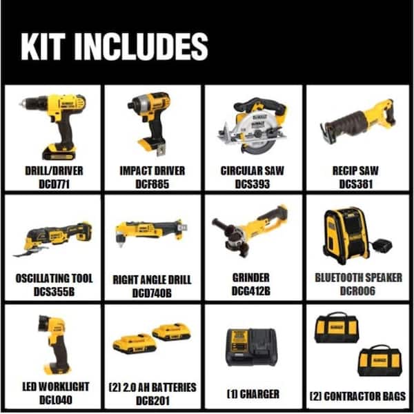 20V MAX Cordless 9 Tool Combo Kit, MAXFIT Screwdriving Set (35 Piece), (2) 2.0Ah Batteries, and Charger