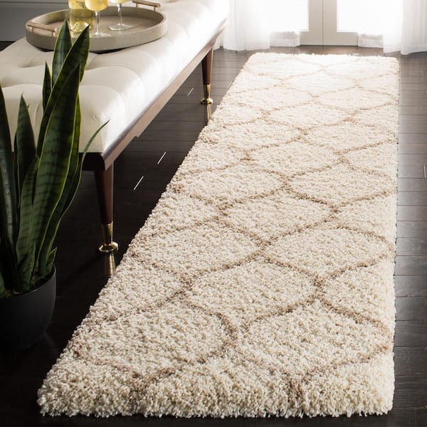 Hudson Shag Ivory/Beige 2 ft. x 10 ft. Trellis Runner Rug