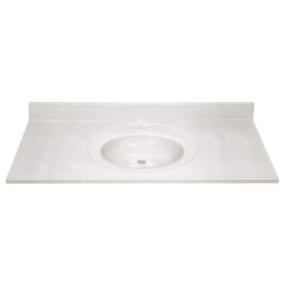 49-Inch White Cultured Marble Vanity Top with Backsplash