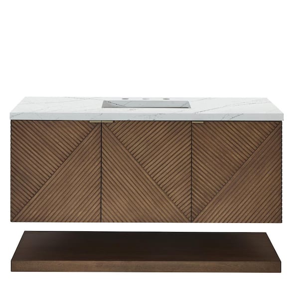 James Martin Vanities Marcello 48.0 in. W x 23.5 in. D x 37.18 in. H Single Bathroom Vanity Chestnut and Ethereal Noctis Quartz Top